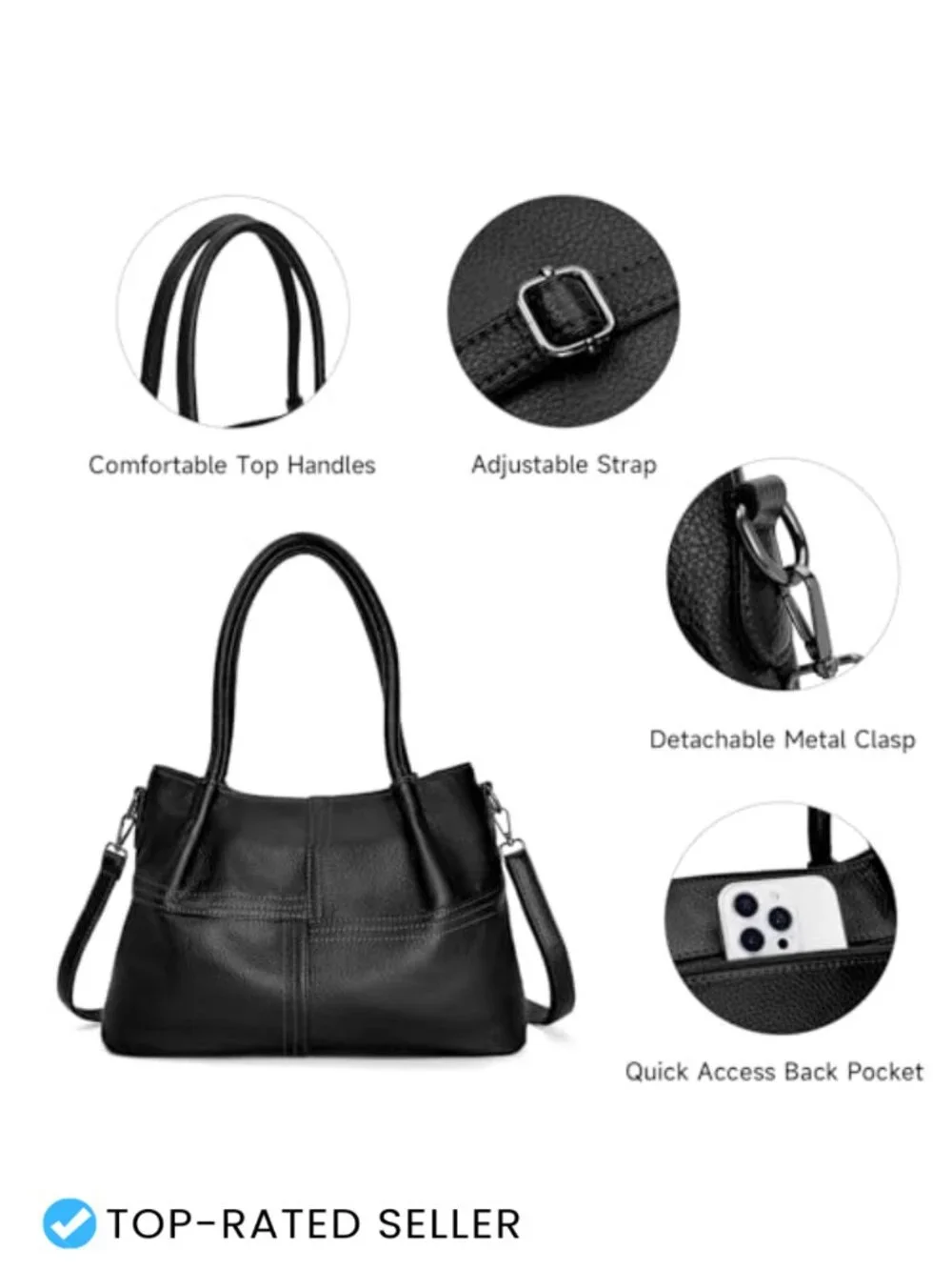 Vegan Leather Tote Handbag with Adjustable Strap, Crossbody Bag